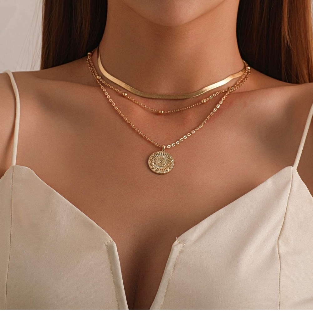 Multi Layered Choker Necklace Gold for Women chain
